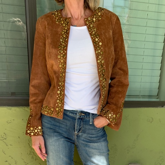 Doncaster Jackets & Blazers - Gorgeous caramel brown embellished suede jacket 6